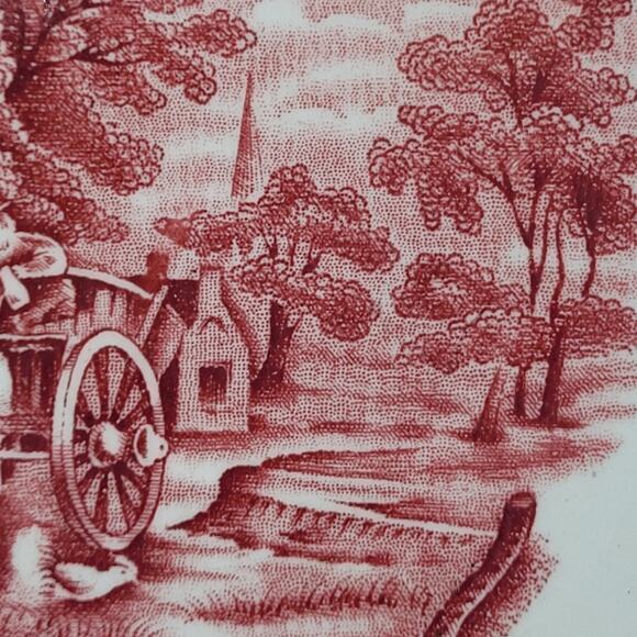 Enoch Wood's English Scenery Wood & Sons Cottagecore Red Transferware Chop Plate - Picture 9 of 13
